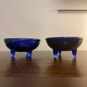 Set of Two Cobalt Blue Glass Bowls